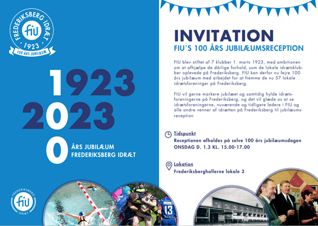 Invitation til reception i anledning af FIU’s 100 års jubilæum onsdag d. 1. marts 2023
